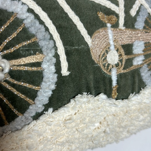 Green Velvet Merry Christmas Embroidered Pillow Gift Bike Metallic Floral - Picture 10 of 15